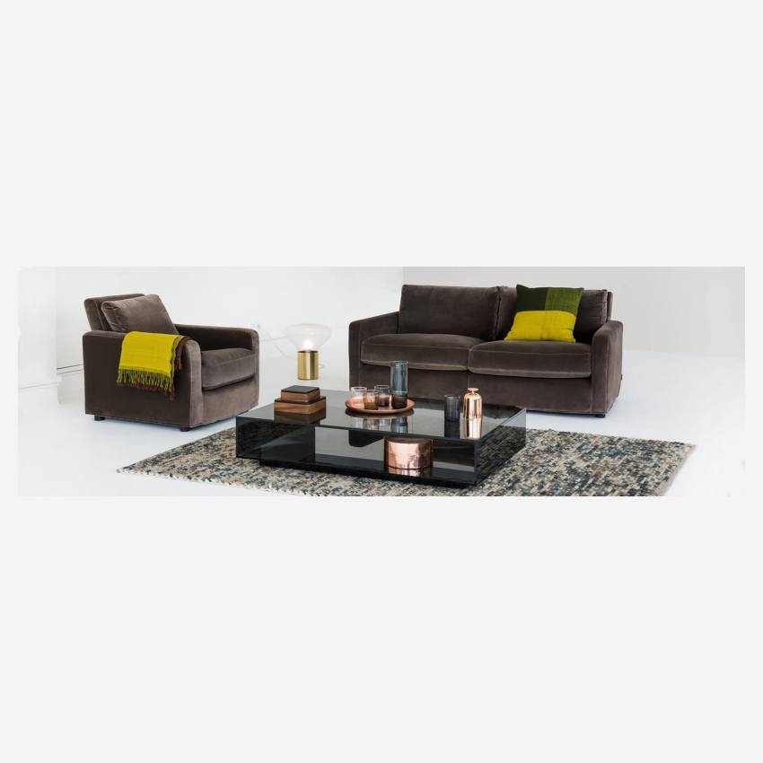 2-Sitzer-Sofa aus Leder - Dunkelbraun - Eichenfüße