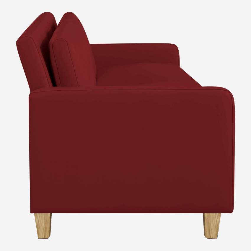 Canapé 2 places en cuir - Rouge - Pieds chêne
