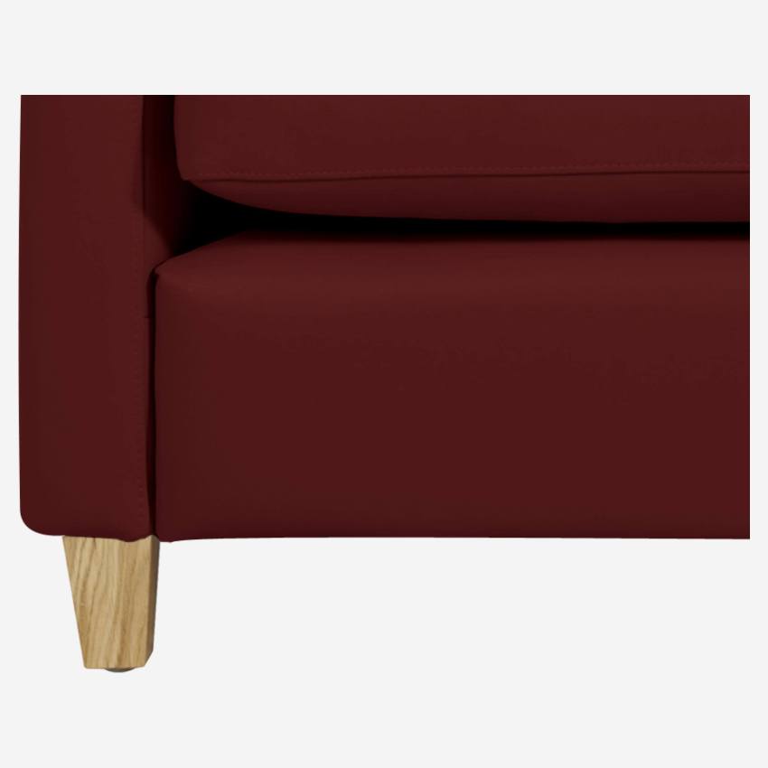 Canapé 3 places en cuir - Rouge - Pieds chêne