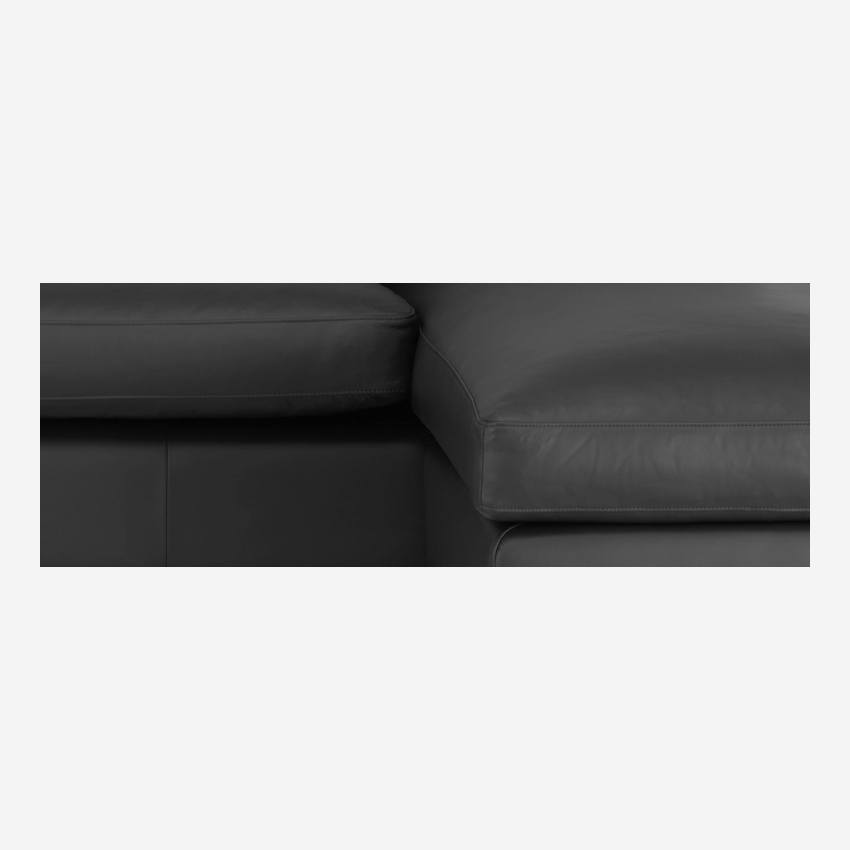 Sofá de ángulo 2 plazas de piel - Negro - Patas roble