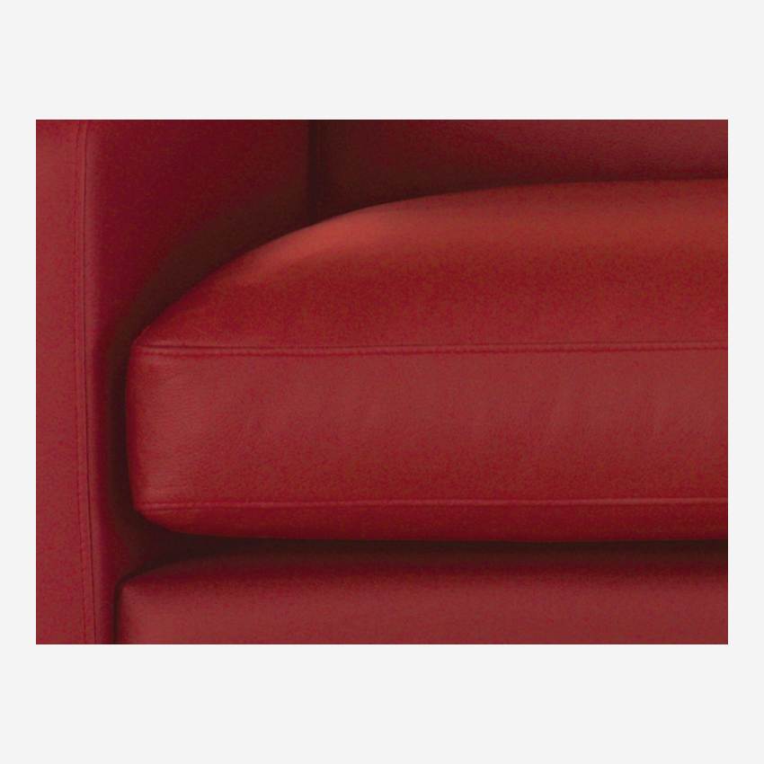 Sofá de ángulo 2 plazas de piel - Rojo - Patas roble