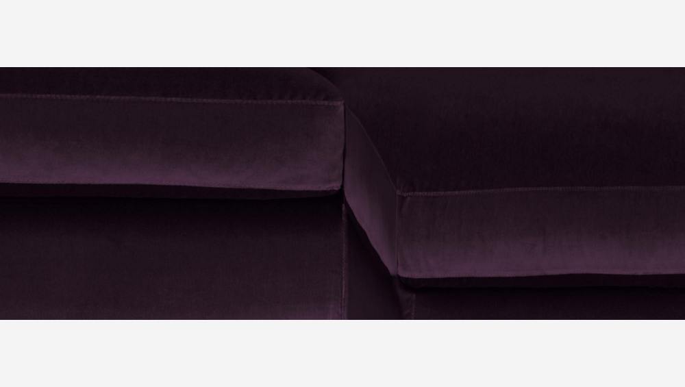 Canapé d'angle 2 places en velours - Violet - Pieds chêne