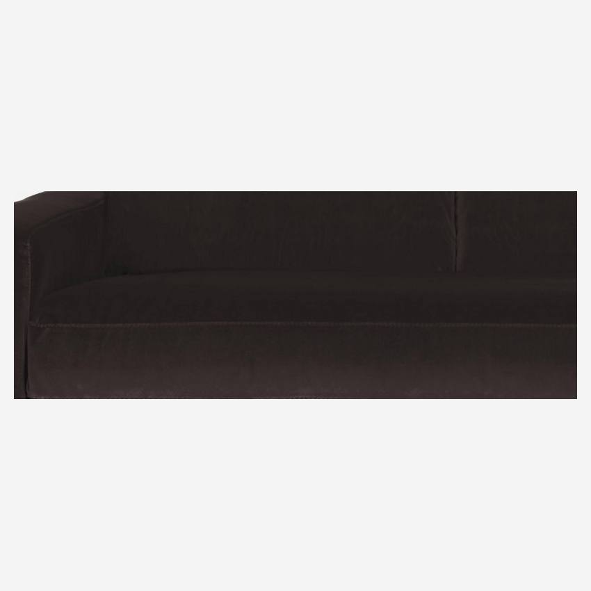 Canapé d'angle 2 places en velours - Brun - Pieds noirs