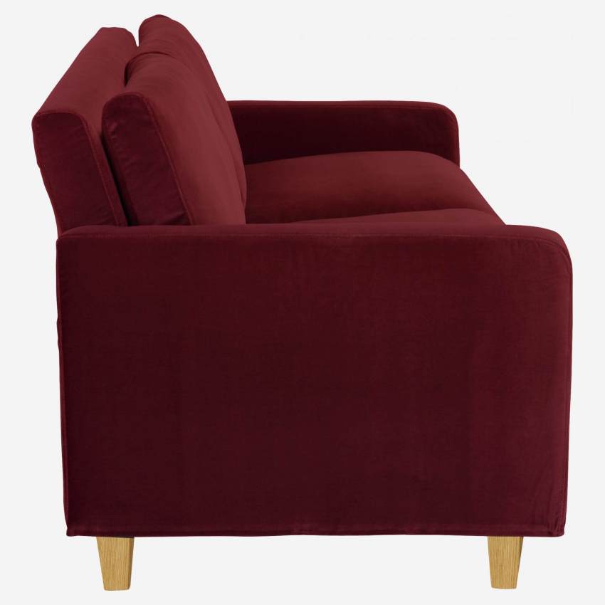 3-Sitzer-Sofa aus Samt - Weinrot - Eichenfüße