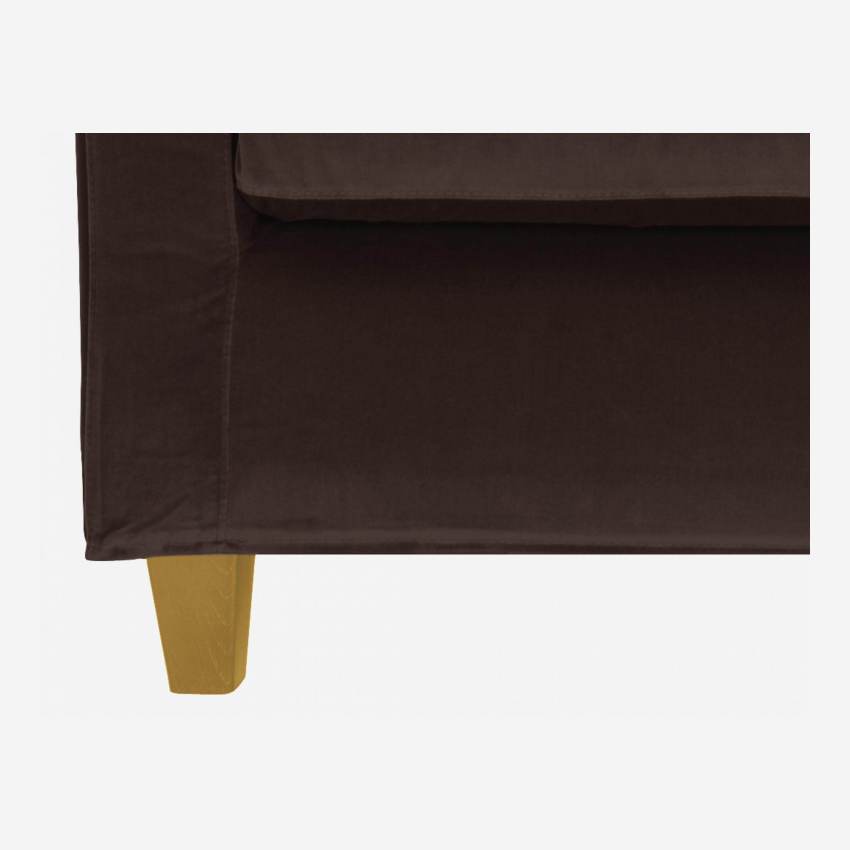 Canapé compact en velours - Brun - Pieds chêne