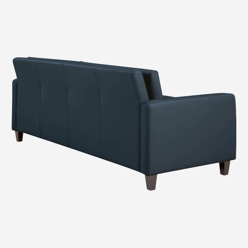 3-Sitzer-Sofa aus Leder - Blau - Schwarze Füße