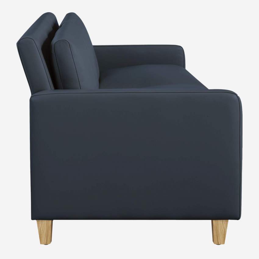 3-Sitzer-Sofa aus Leder - Blau - Eichenfüße