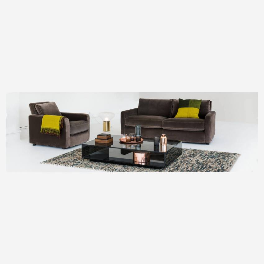 Sofá de ángulo 2 plazas de tela italiana - Gris claro - Patas negras