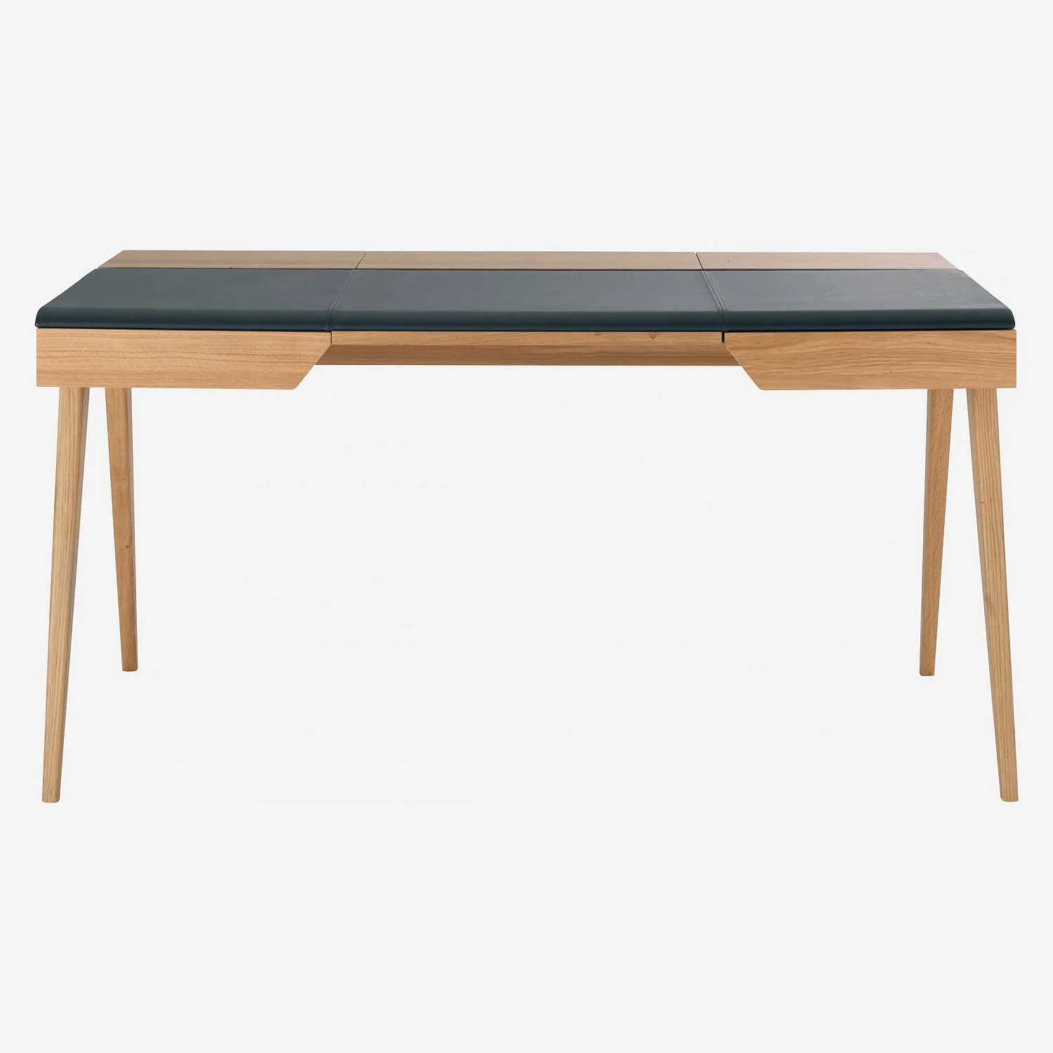 Bureau en chêne et cuir brun - 147 cm - 2