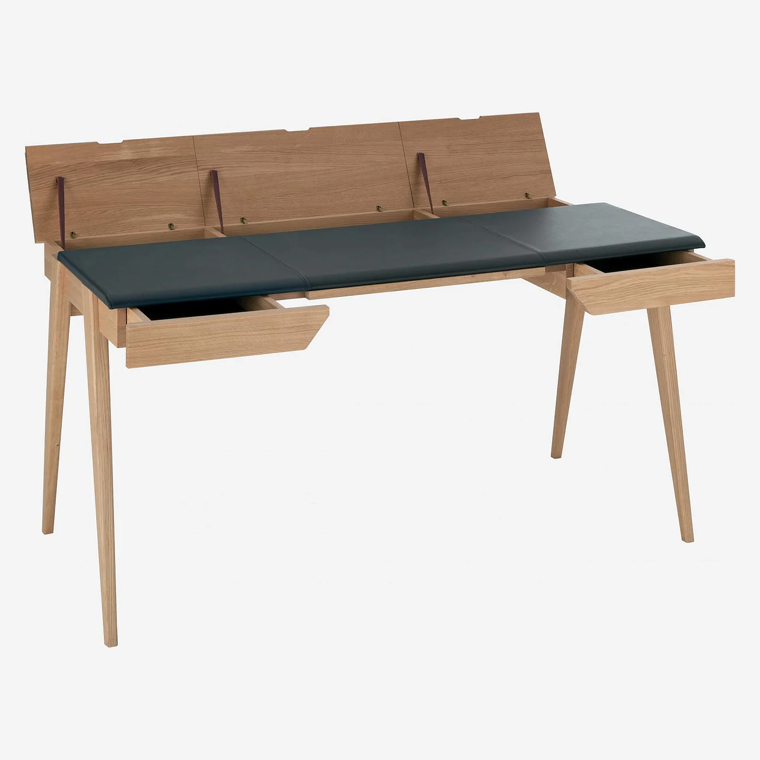 Bureau en chêne et cuir brun - 147 cm - 6