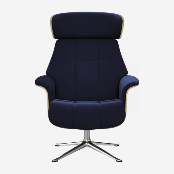 Sessel aus Nussbaum und Samt - Tintenblau - Aluminiumfuß