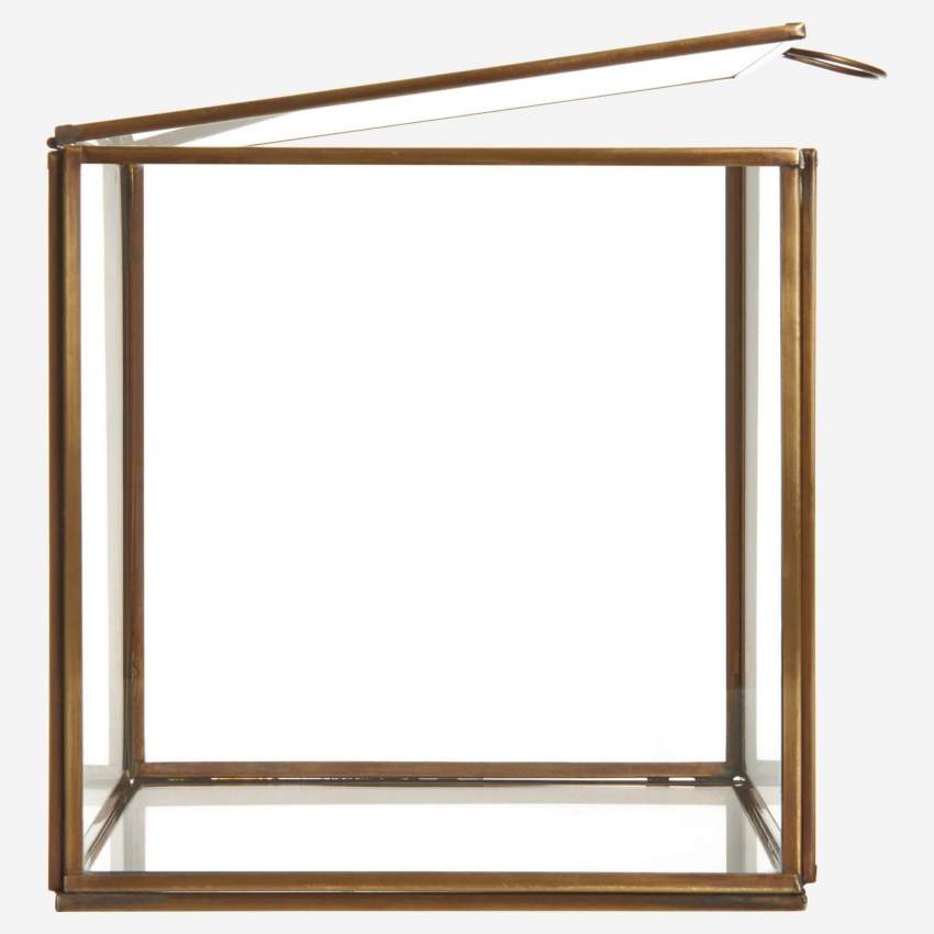 Boîte carré en verre – 18 x 18 x 18 cm – Transparent et doré