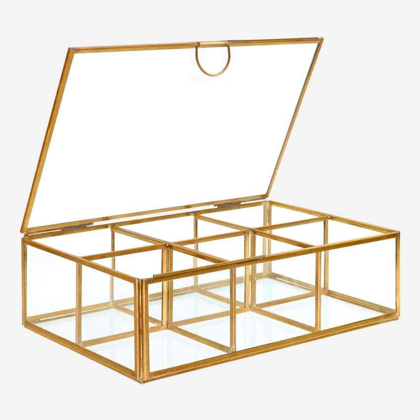 Boîte rectangulaire en verre avec 6 compartiments - 20 x 30 cm – Transparent et doré