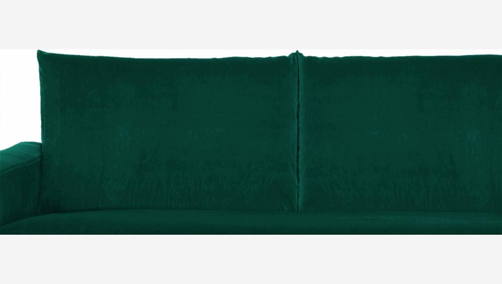 Canapé d'angle 2 places en velours - Vert - Pieds noirs