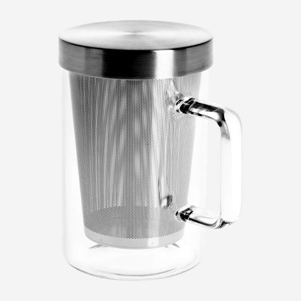 Mug en verre 12cm avec filtre intégré en inox