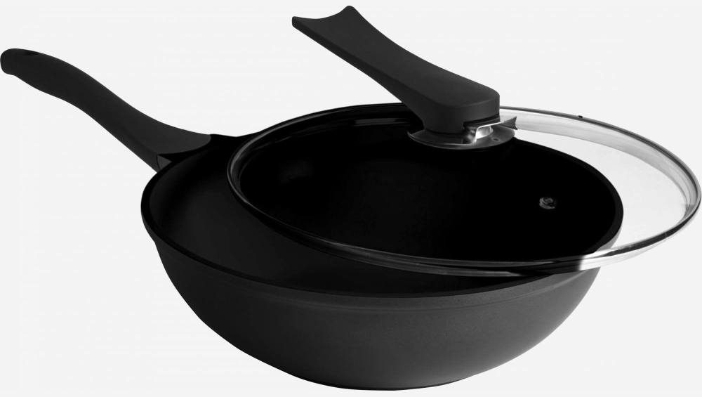 Black wok with lid 28cm