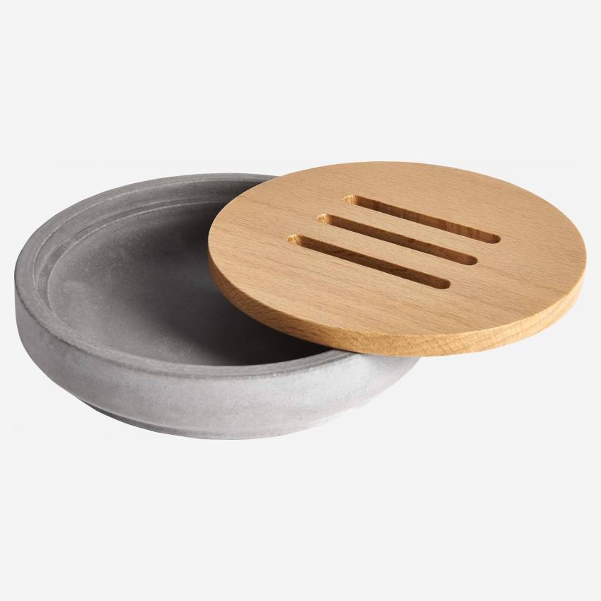Wood and concrete soap dish - Grey