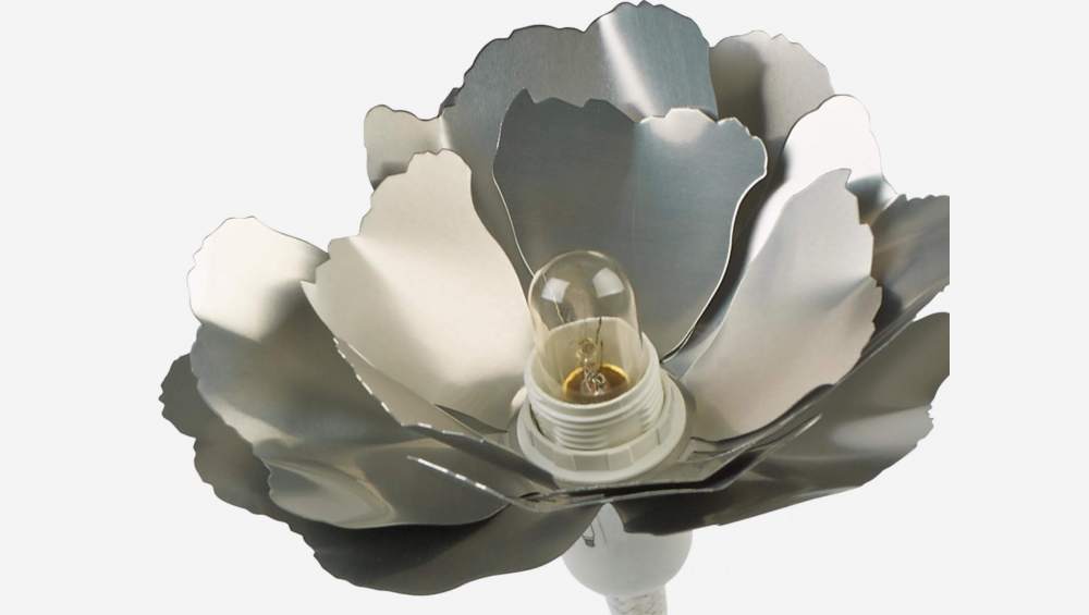 Fleur lumineuse LED en Métal - 18 cm - Argent et Blanc