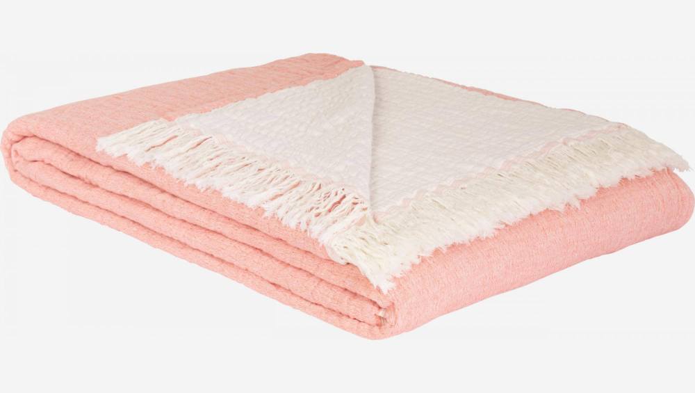 Dessus de lit réversible en coton lavé- 230 x 260 cm - Corail et Beige