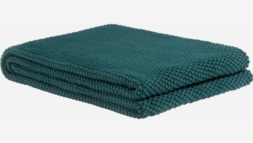 Plaid tricoté en coton - 130 x 170 cm - Vert