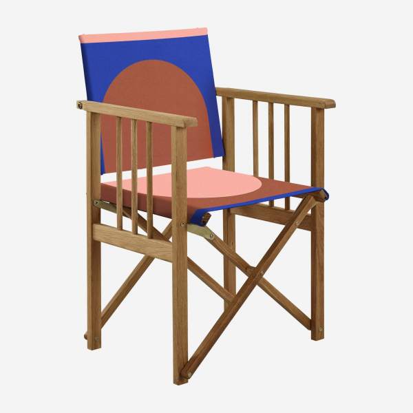 Toile en coton pour chaise pliante - Motif Salma bleu et rouille by Floriane Jacques (structure vendue séparément)