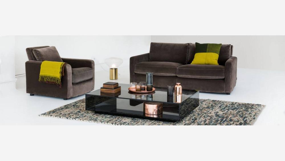 3-Sitzer-Sofa aus Samt - Violett - Schwarze Füße