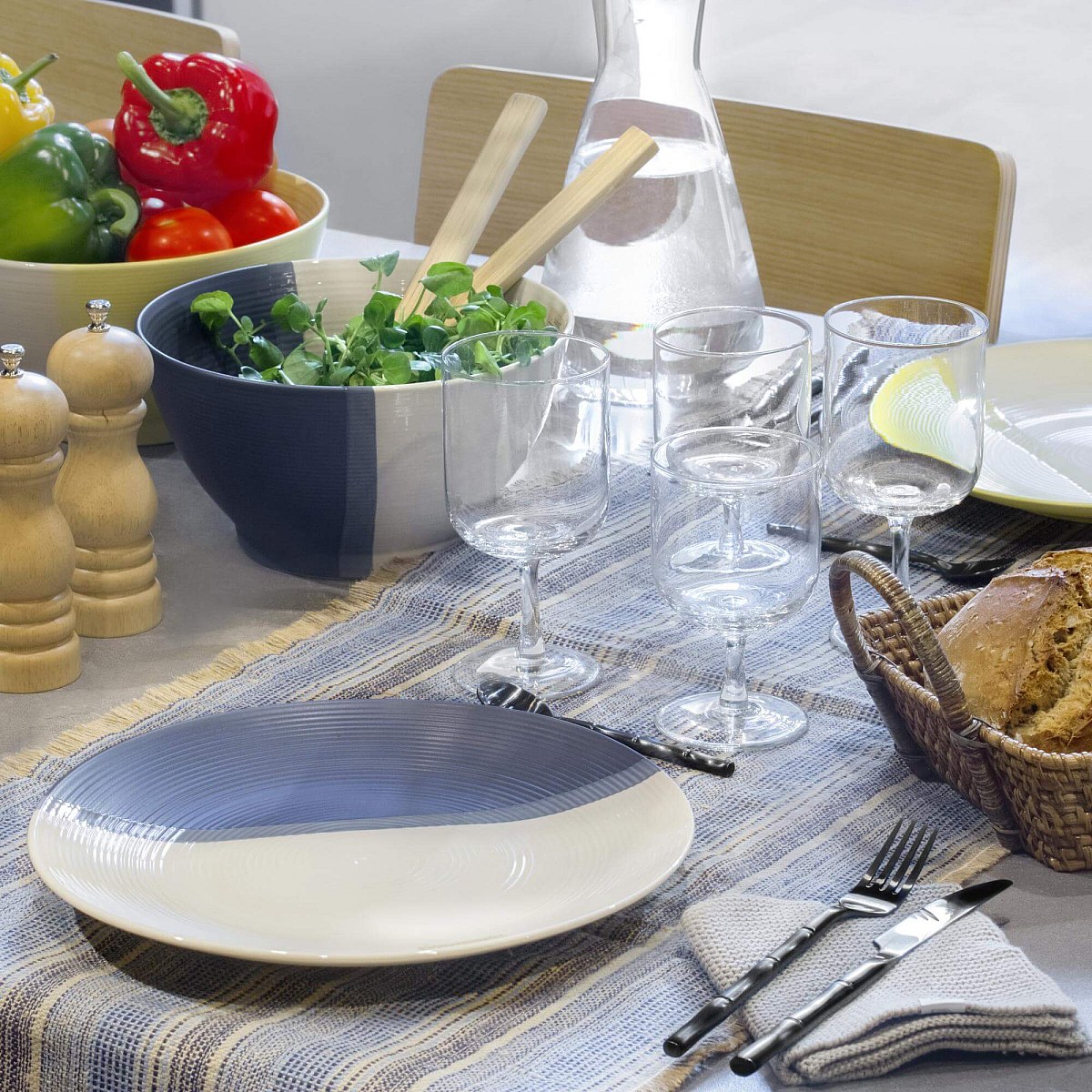 Lot De 6 Assiettes Plates En Grès 26 Cm - Motif Spirale Bleu - METRO Professional