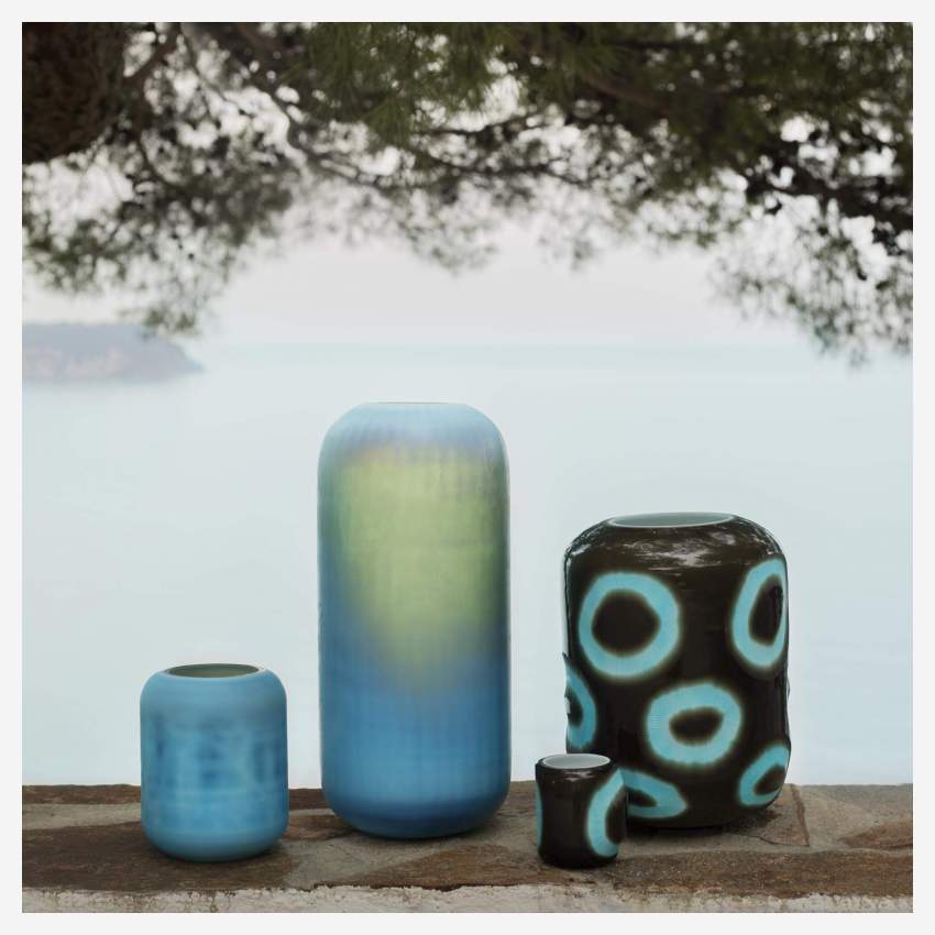 Vase en verre – Noir et motif Bleu – 30 cm