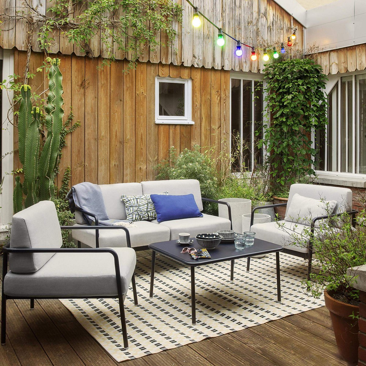 Nils - Alfombra para exterior - 120x180cm - Negro/Beige - Habitat
