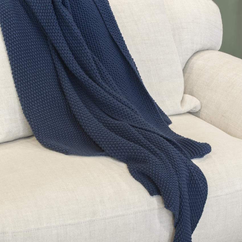 Cotton knitted plaid - 130 x 170 cm - Blue