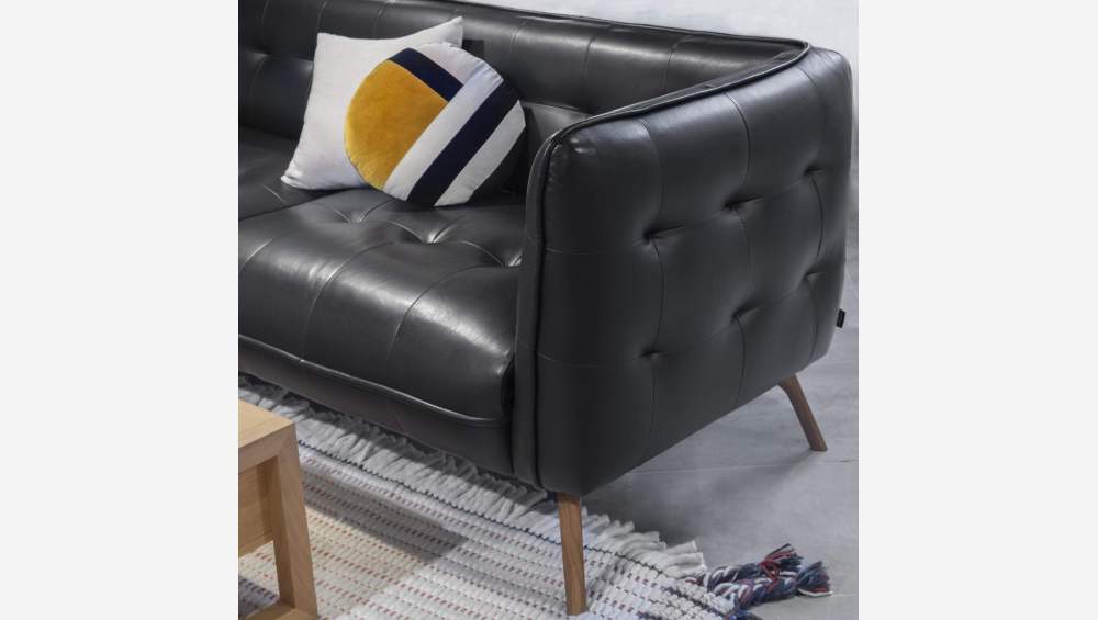 Savoy leather armchair - Black - Oak legs