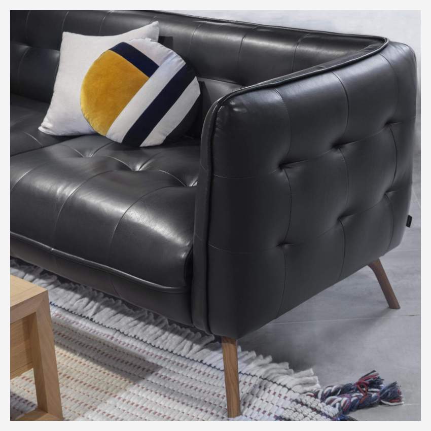 2-Sitzer-Sofa aus Savoy-Leder - Schwarz - Eichenfüße