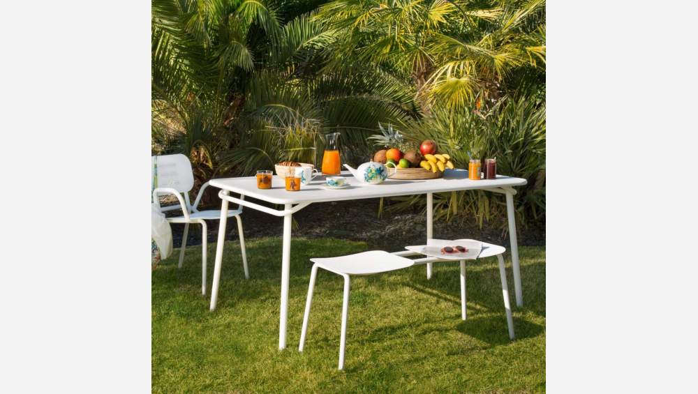 Table de jardin rectangulaire en acier blanc