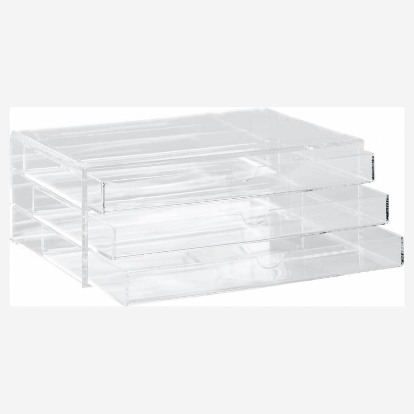 Box mit 3 Schubladen aus Acryl, transparent