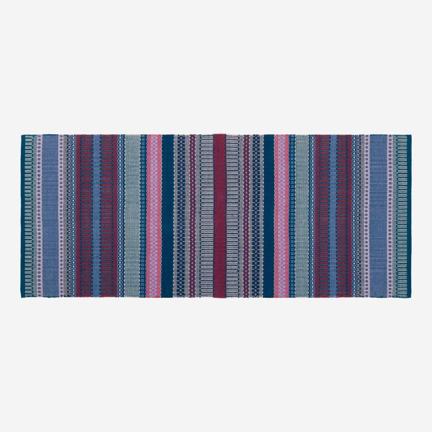 Tapis en coton tissé main - 75 x 180 cm - Motif rouge et bleu - Design by Floriane Jacques