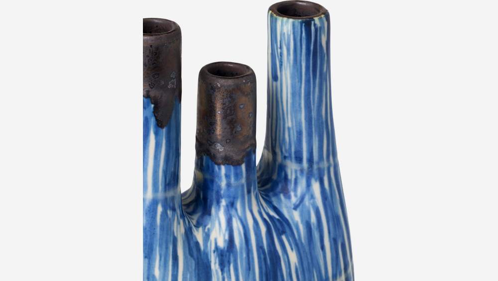 Vase à 3 cols en grès - Bleu