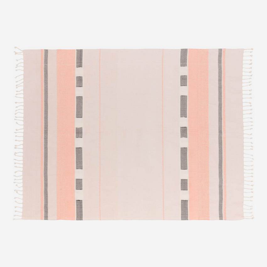Plaid de algodón - 130 x 170 cm - Rosa y Beige