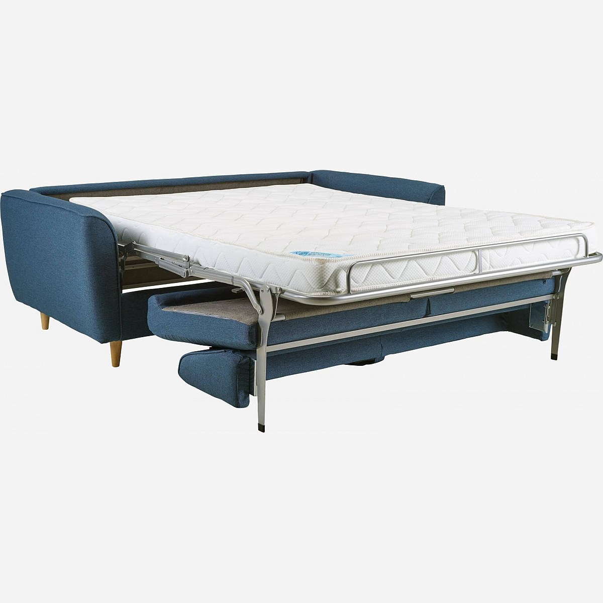 hugo canape lit 3pl tissu bleu sommier a lattes habitat