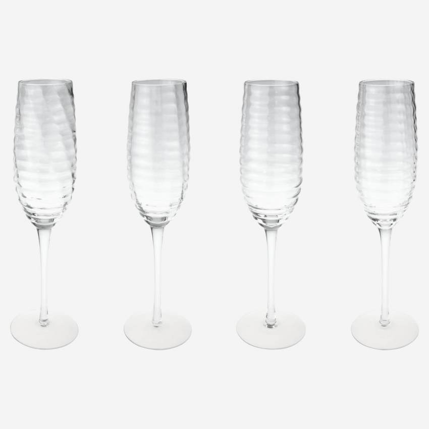 Lot de 4 flûtes à champagne en verre – 280 ml - Transparent