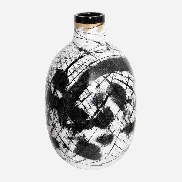 Vase aus Holz - 46 cm - Weiß und Schwarz