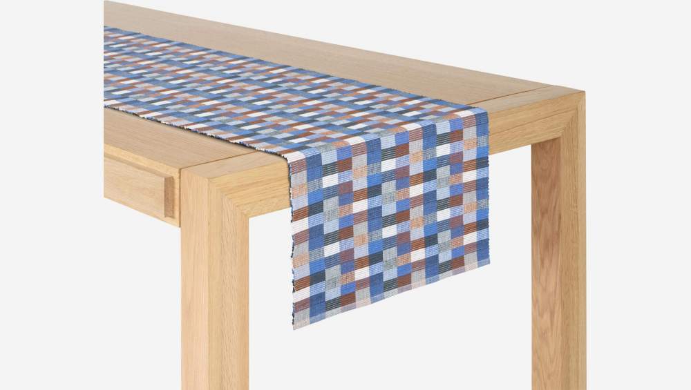 Travers de table en coton - 140 x 40 cm - Bleu