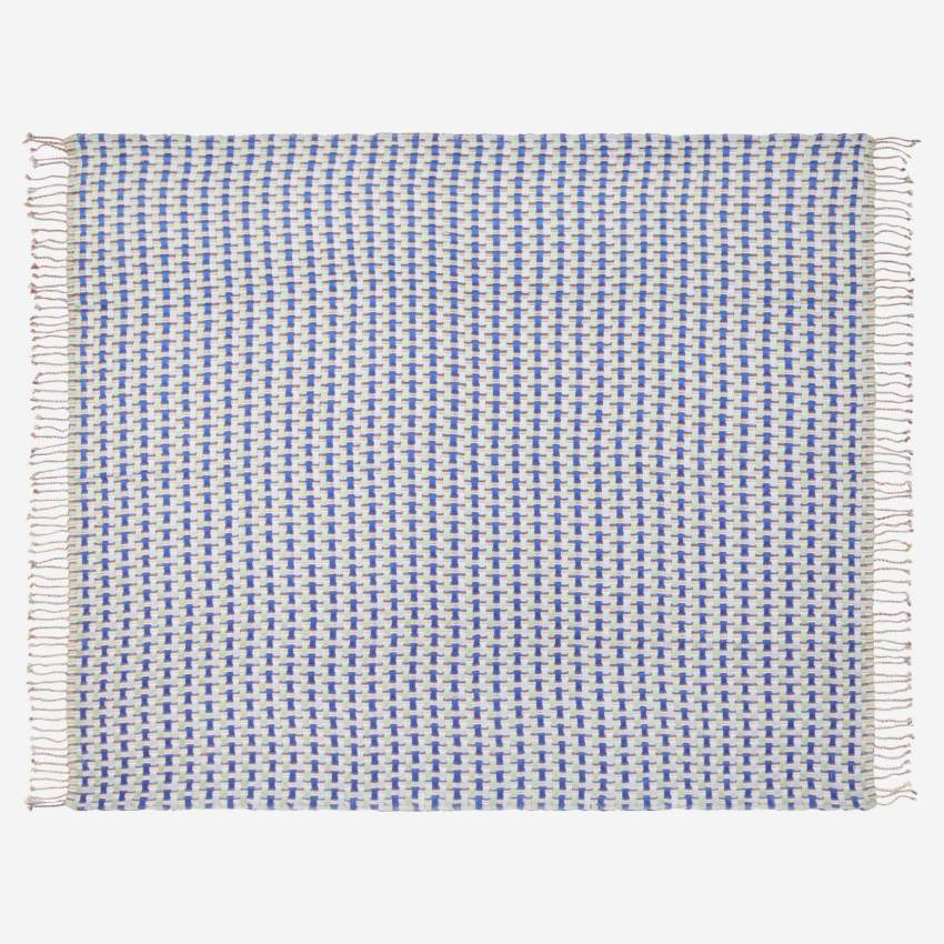 Plaid en laine - 130 x 170 cm - Bleu