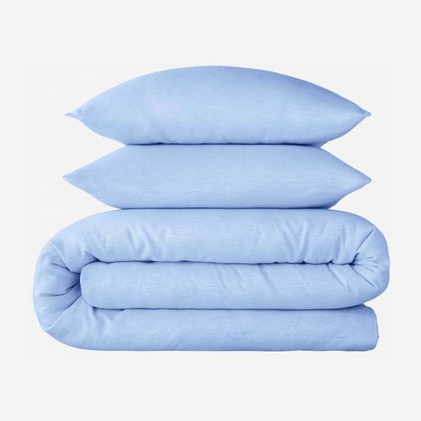 Parure de lit en gaze de coton - 240 x 260 cm + 2 taies d'oreiller 65 x 65 cm - Bleu