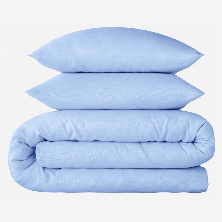 Parure de lit en gaze de coton - 240 x 260 cm + 2 taies d'oreiller 65 x 65 cm - Bleu
