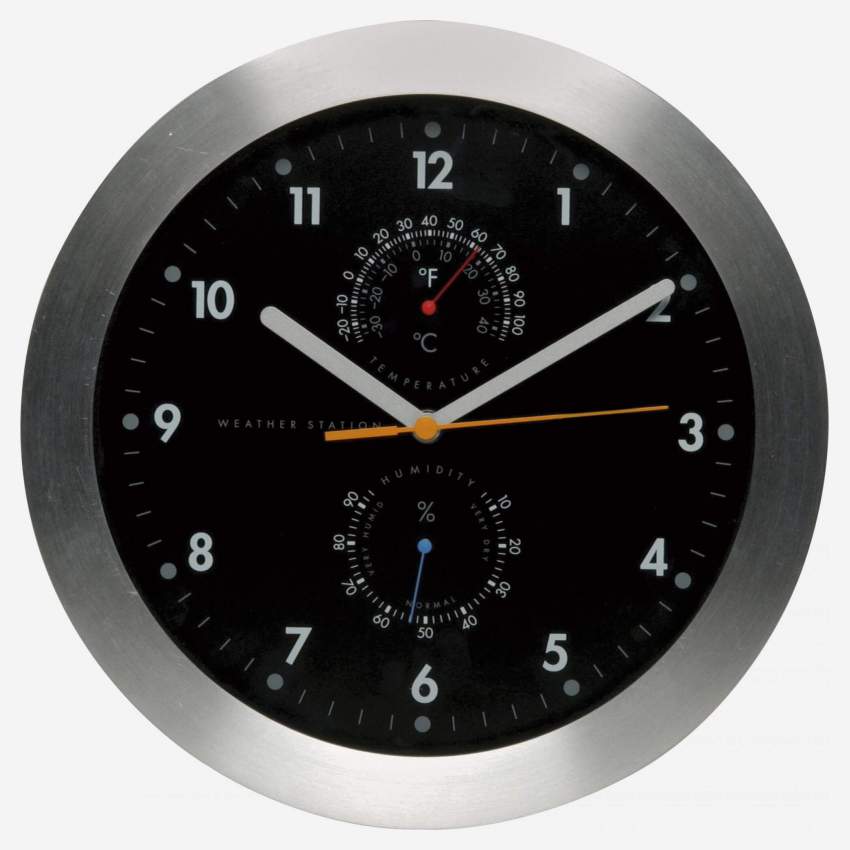 Horloge murale en métal et verre avec thermomètre intégré