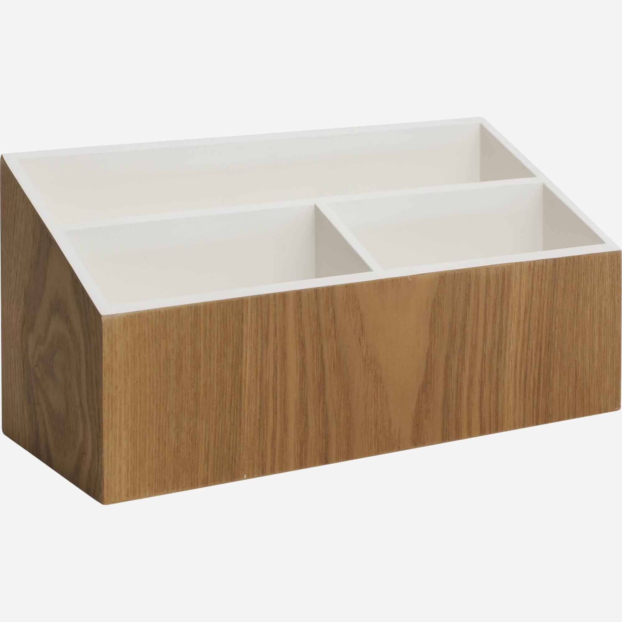 Wooden desk organiser with white lacquered interior