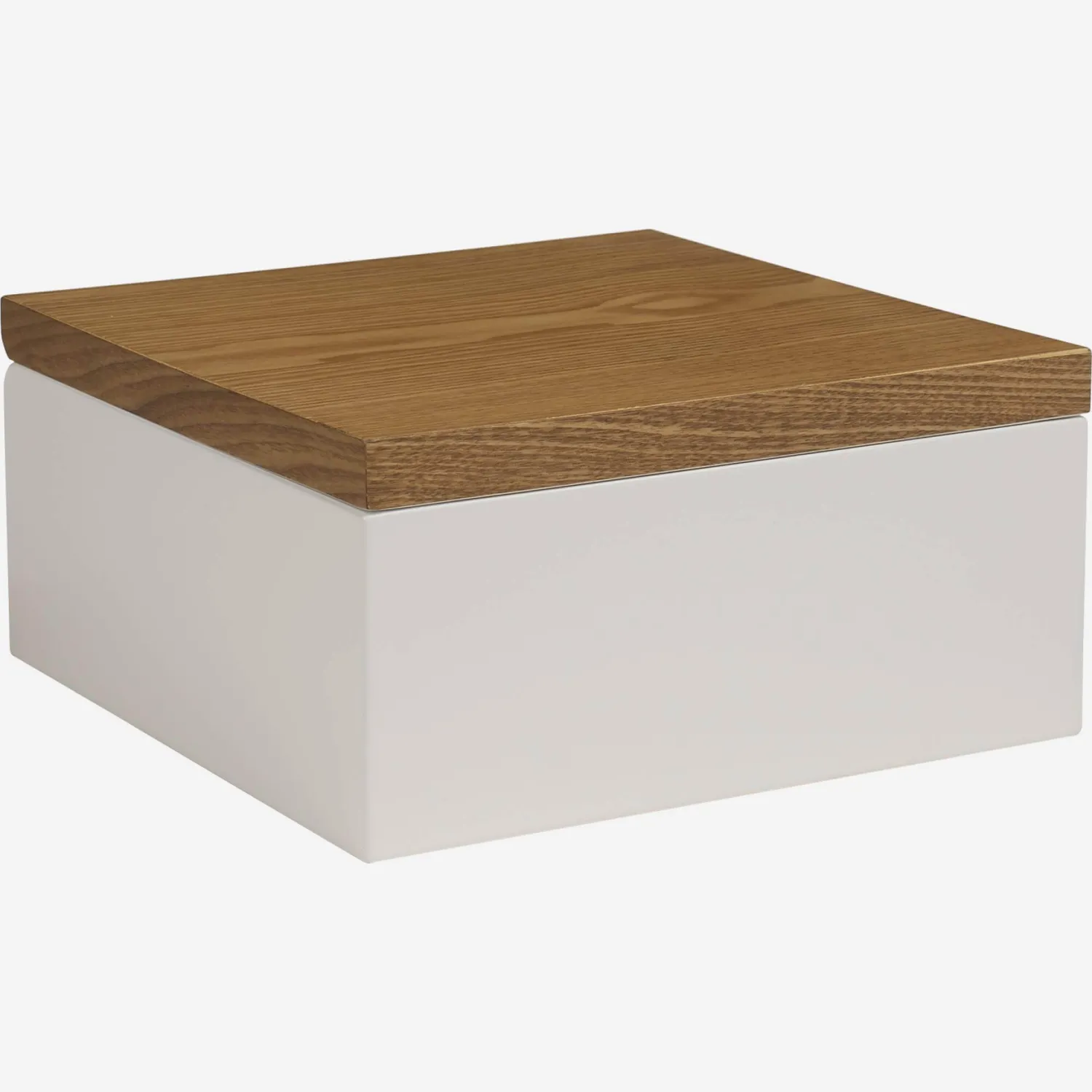 Boîte de rangement 25x25cm en bois avec intérieur laqué blanc