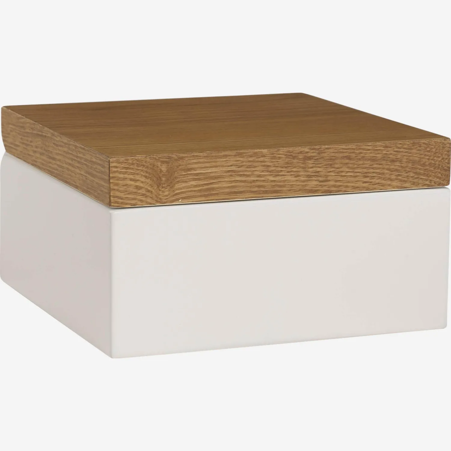 Boîte de rangement 15x15cm en bois avec intérieur laqué blanc