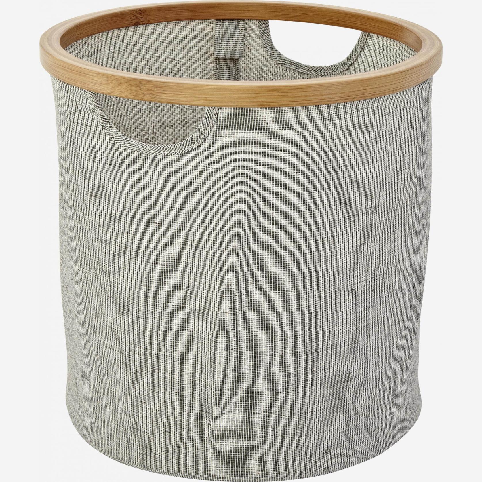 Bamboo and fabric round laundry basket - Grey - 30 cm