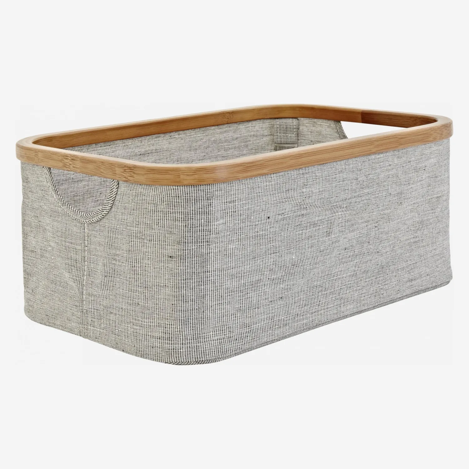 Panier de rangement en bambou et tissu - Gris - 38 x 26 x 16 cm - 1
